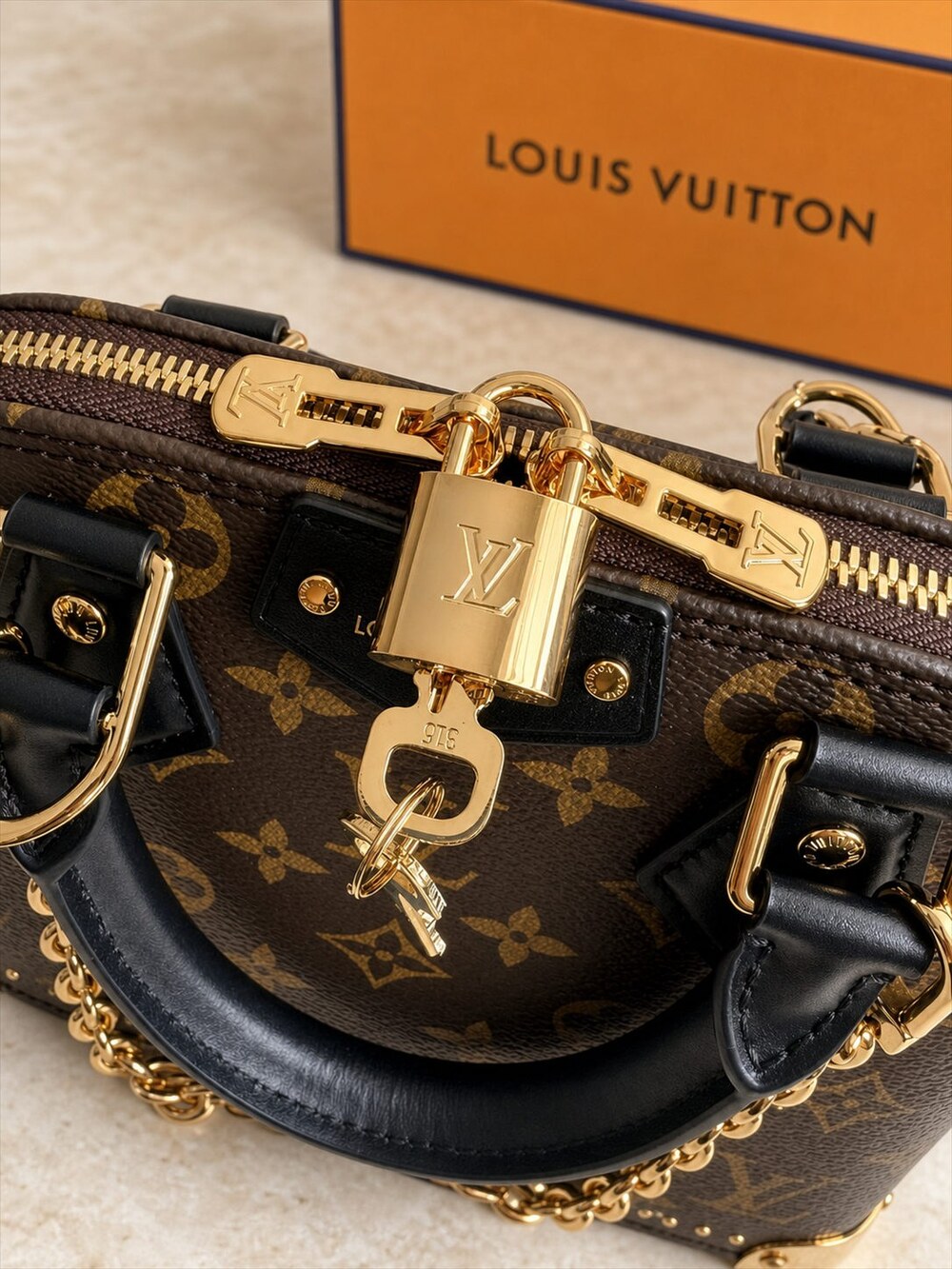 Louis Vuitton Monogram Dome Handbag with Black Leather Trim - Picture 5 of 8